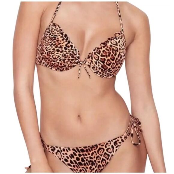 Victoria’s Secret 32C Push Up Animal Top Ruffle Bikini Bottom Size Medium Top - Picture 1 of 7